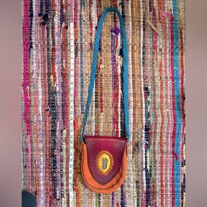 Vintage boho (Wilderness) agate stone leather handmade Crossbody purse